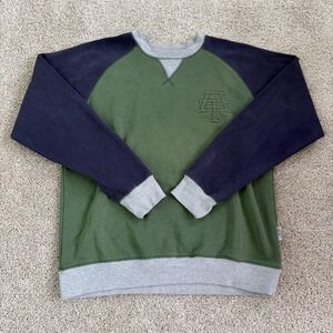Amongst Friends Sweatshirt Mens Large Green Fleece Raglan Pullover Logo Crewneck